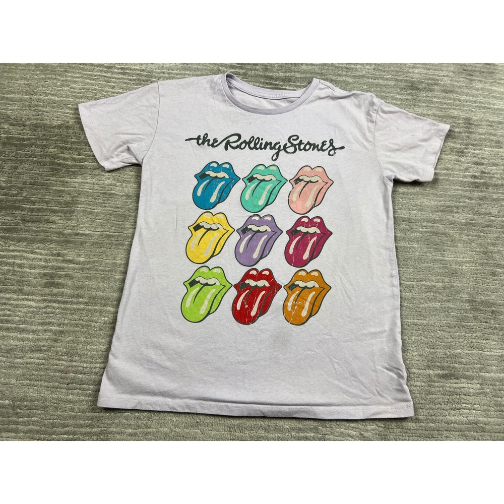 Rolling Stones T-Shirt Girls XL 14-16 Purple Tongue Lip Logo Rock Band Tee